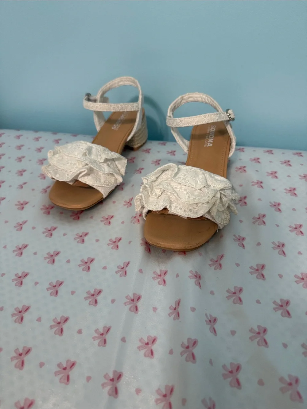 Sonoma Cream Ruffle Ankle-Strap Dress Sandals